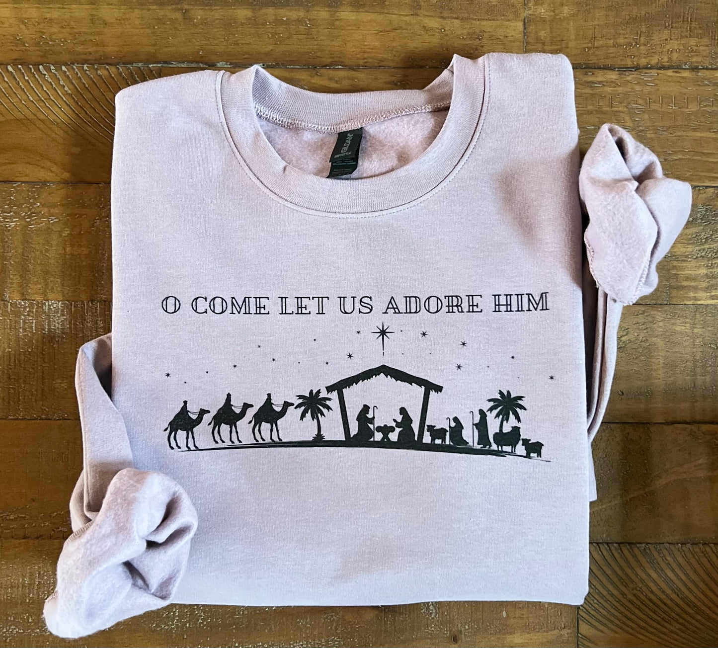 O Come Let Us Adore Him Nativity Crewneck Sweatshirt | Christian Christmas Sweatshirt | Neutral Faith Sweatshirt