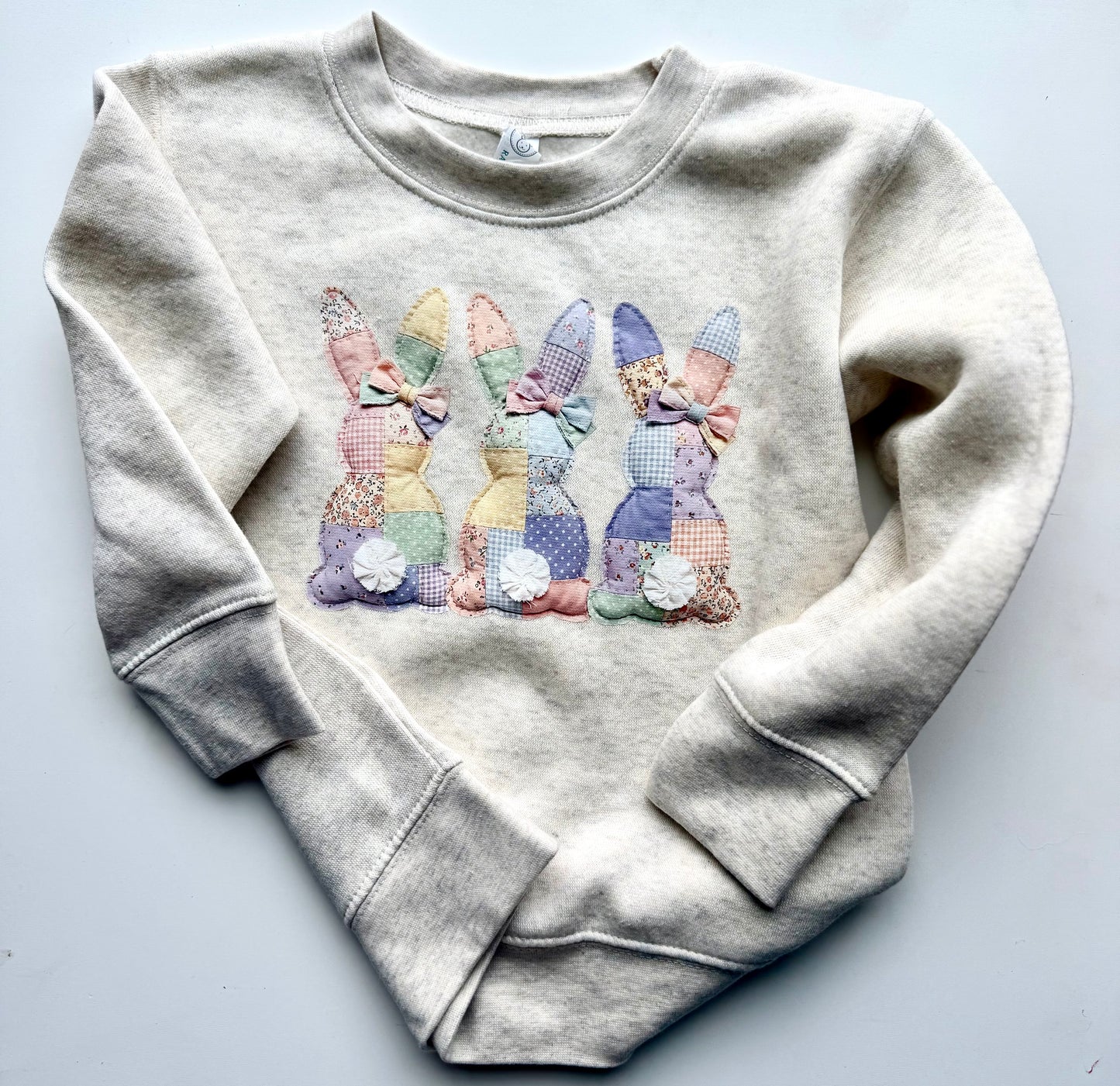 Pastel Patchwork Bunny Toddler & Youth Easter Sweatshirt | Cute Spring Bunny Kids Pullover