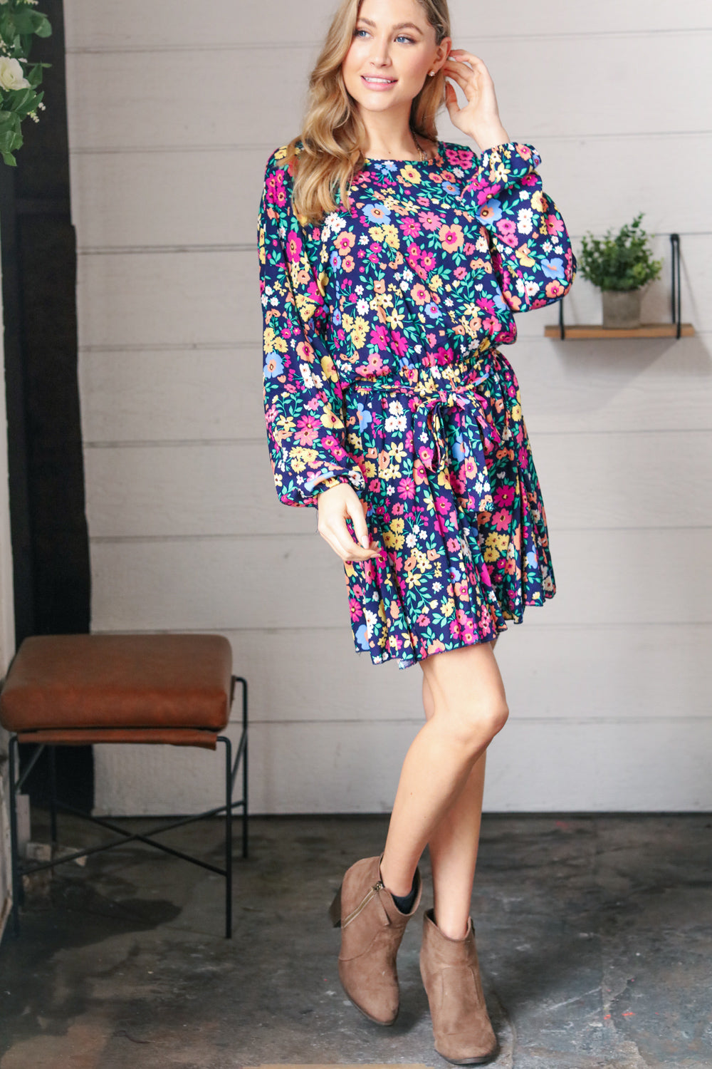 Navy Floral Challis Woven Romper