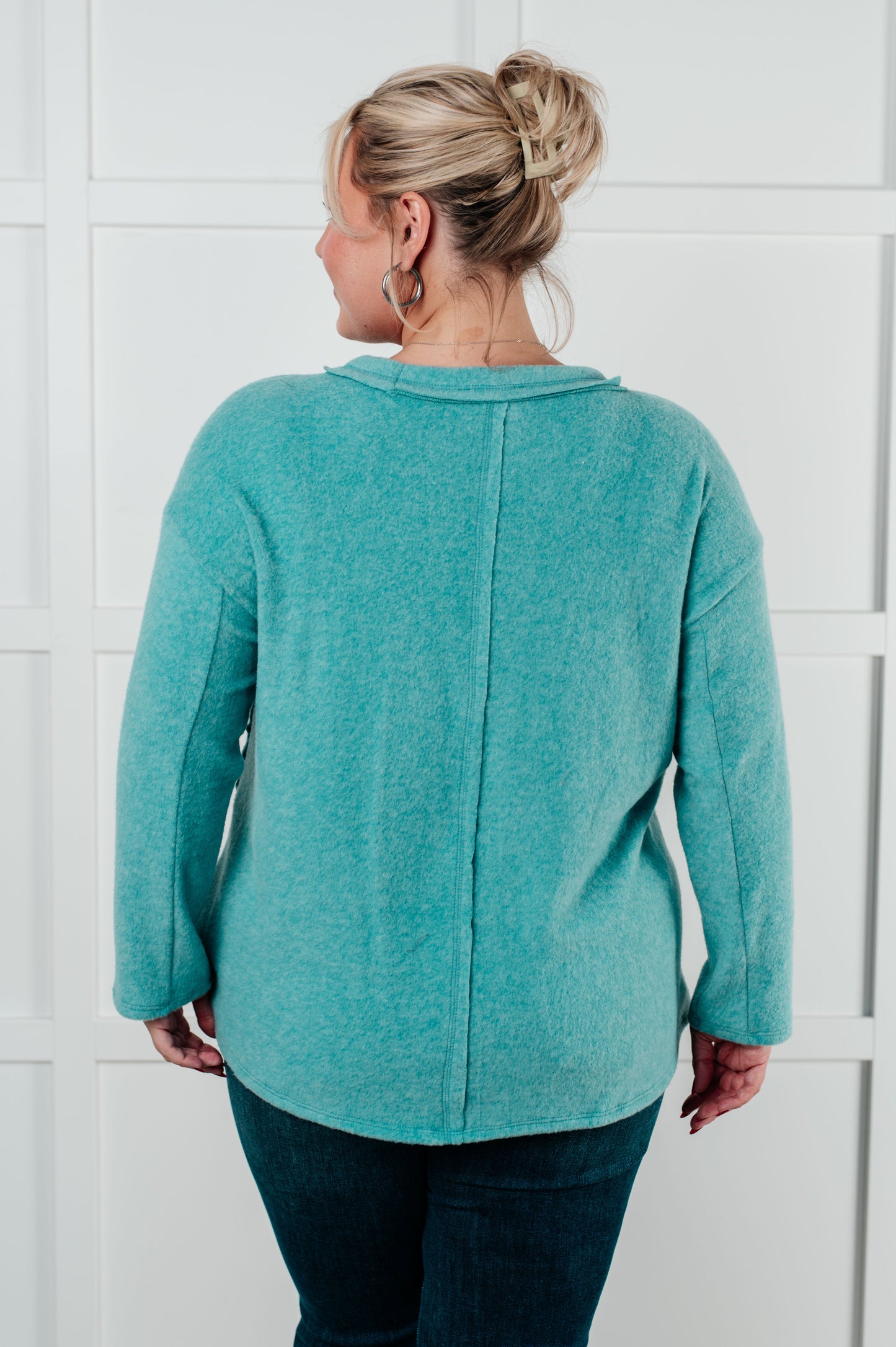 Simple Silhouette Brushed Hacci Sweater in Dusty Teal