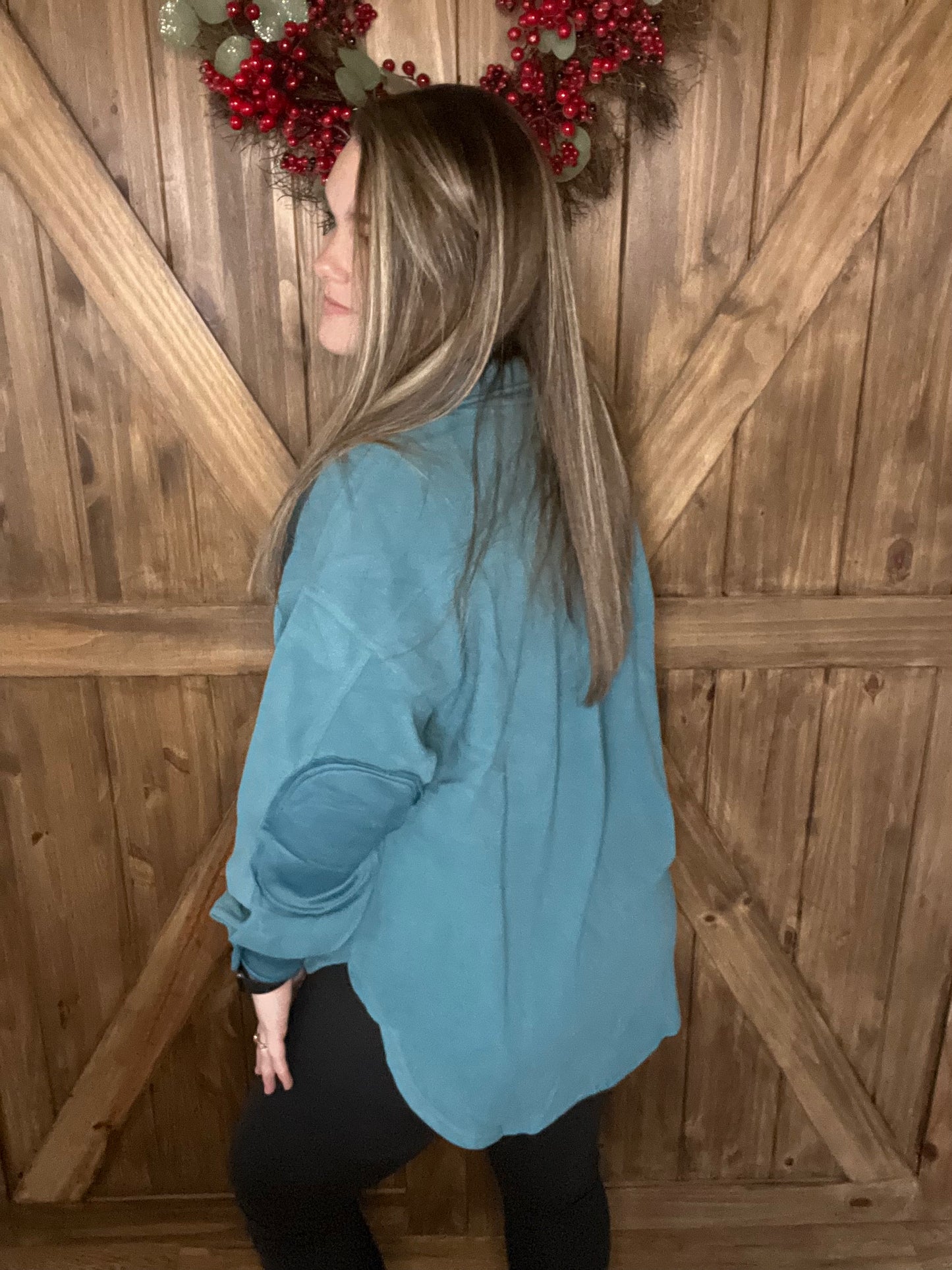 Zenana Oversized Fleece Shacket Teal
