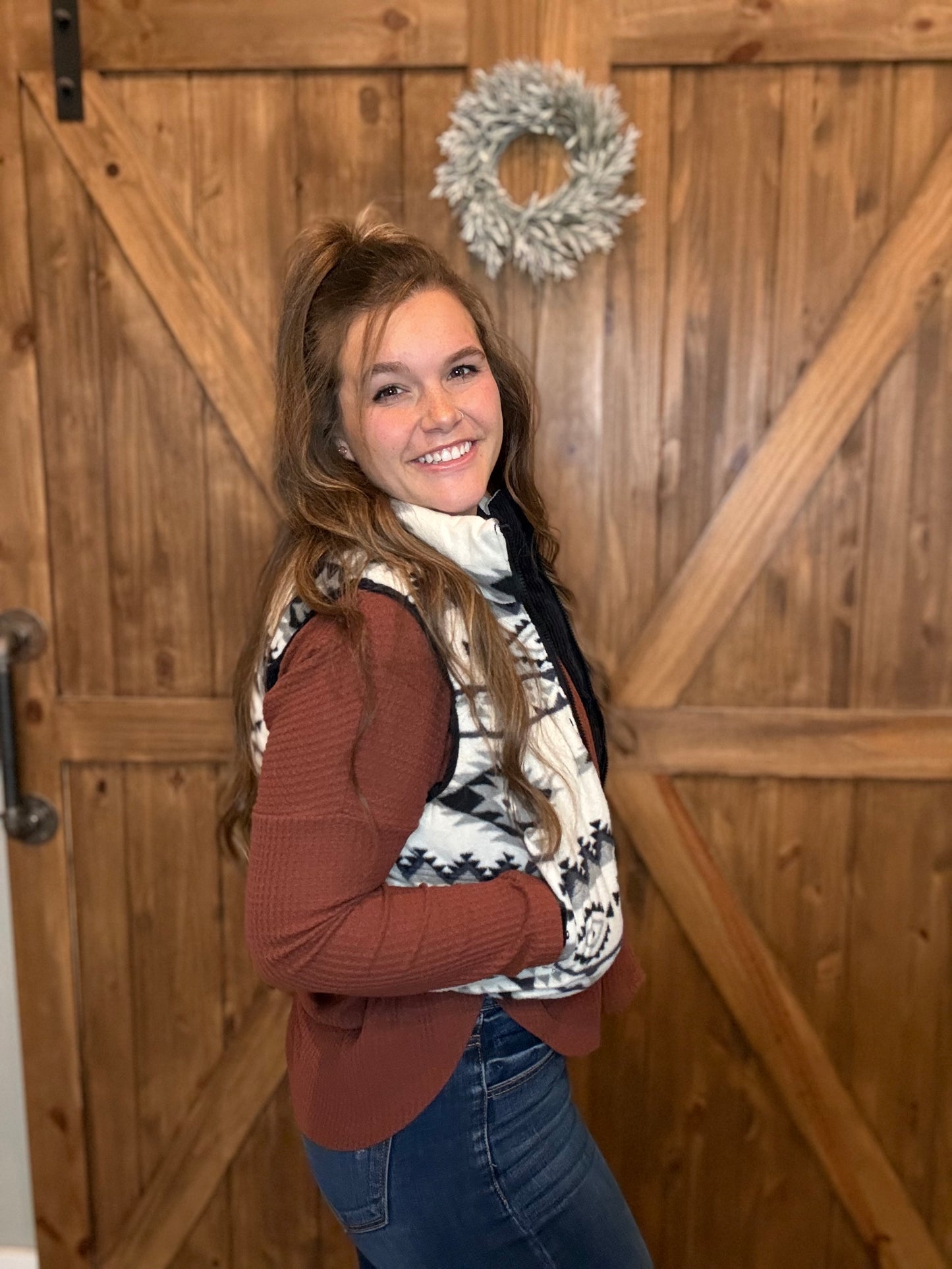 Reversible Aztec Print Corduroy Puffer Vest