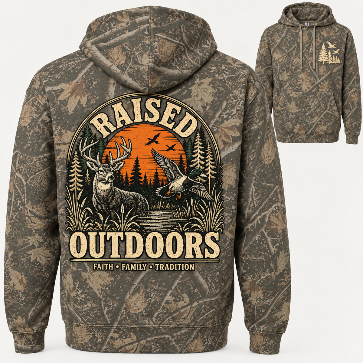 Raised Outdoors Hoodie | Vintage Hunting & Duck Camo Sweatshirt