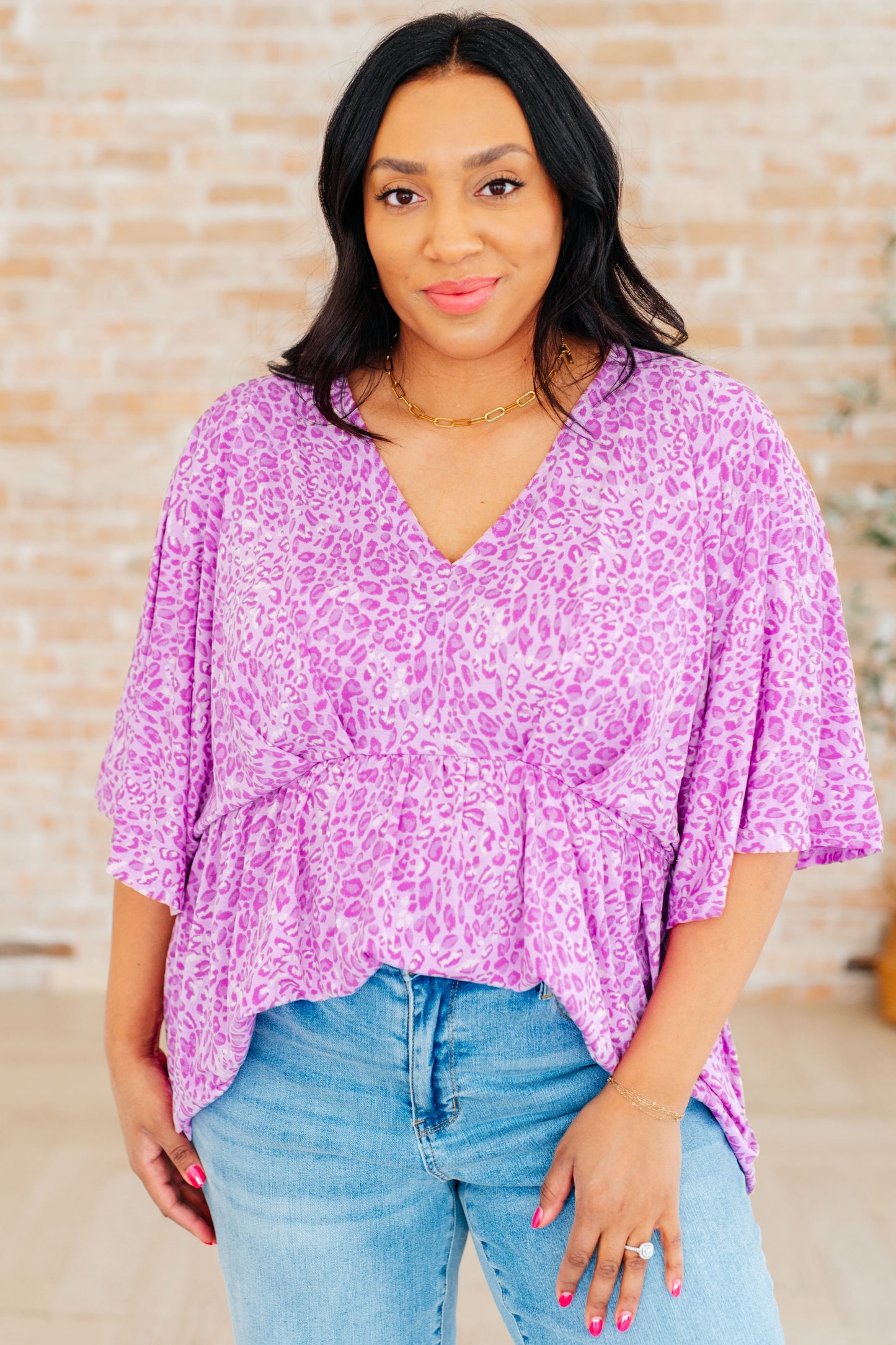 Dreamer Peplum Top in Lavender Leopard