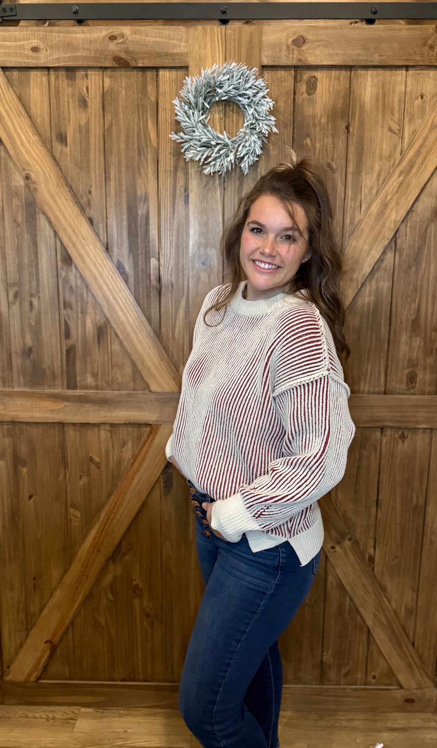 Two Tone Textured Cabernet Sweater