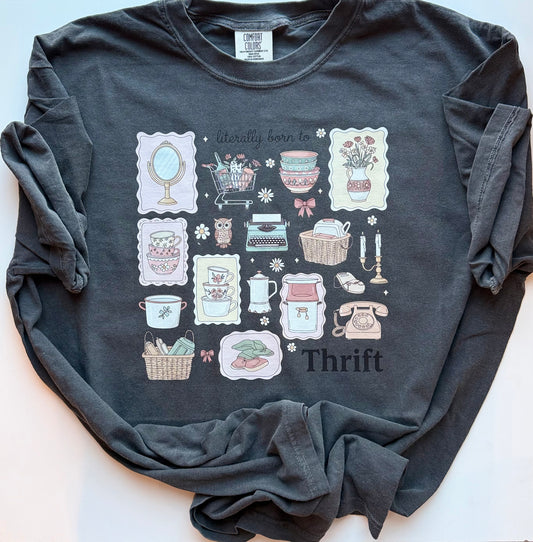 Literally Born To Thrift Shirt | Vintage Thrifting Graphic Tee | Cottagecore Thrift Lover Shirt | Retro Aesthetic Tee