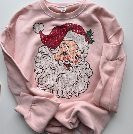 Pink Vintage Santa Crewneck | Retro Christmas Sweatshirt | Cozy Holiday Pullover | Cute Santa Sweater | Boutique Christmas Apparel