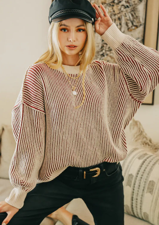Two Tone Textured Cabernet Sweater