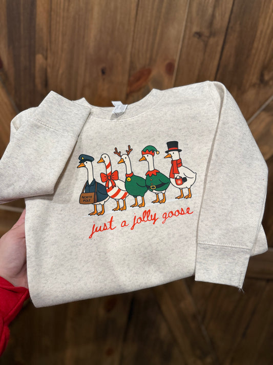 Kids Christmas Goose Crewneck Sweatshirt – “Just a Jolly Goose” Holiday Sweater