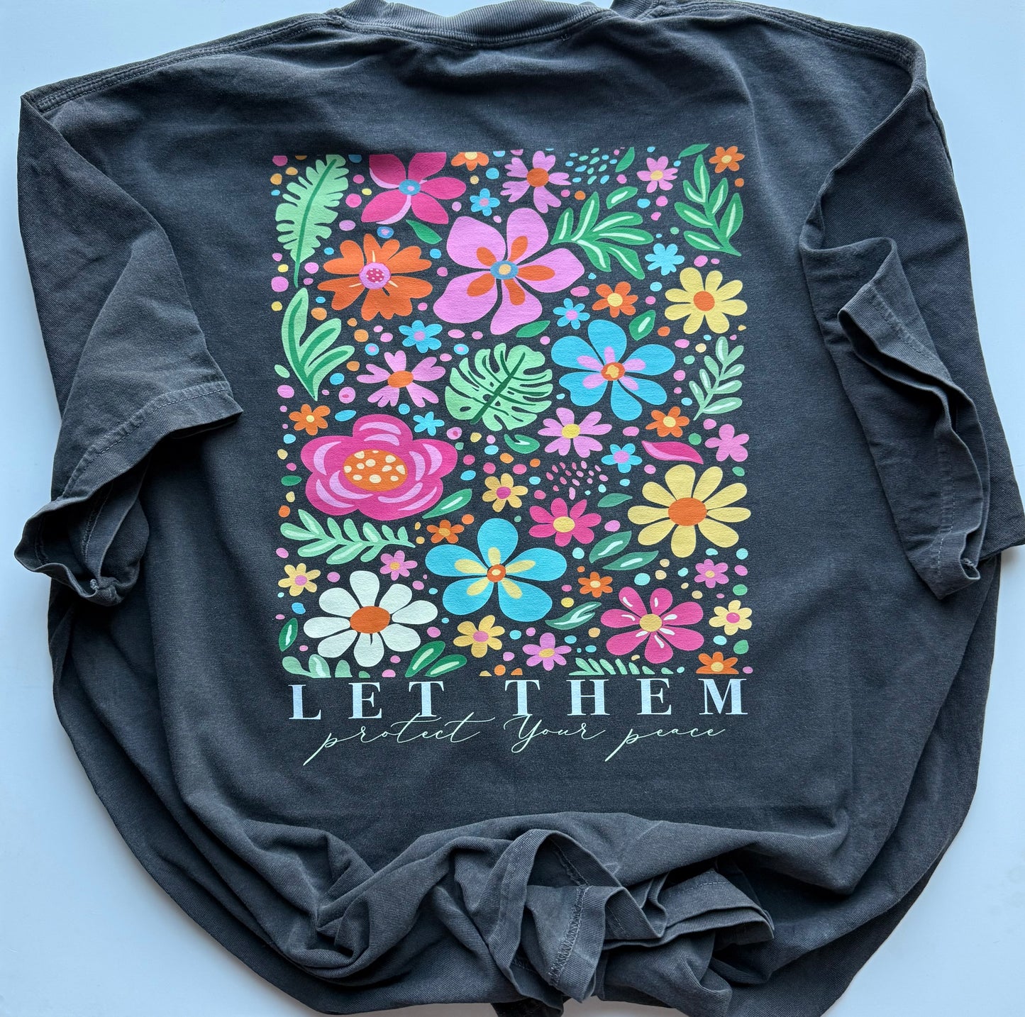 Let Them Protect Your Peace Shirt | Retro Floral Graphic Tee | Inspirational Mental Health Shirt | Comfort Colors Tee