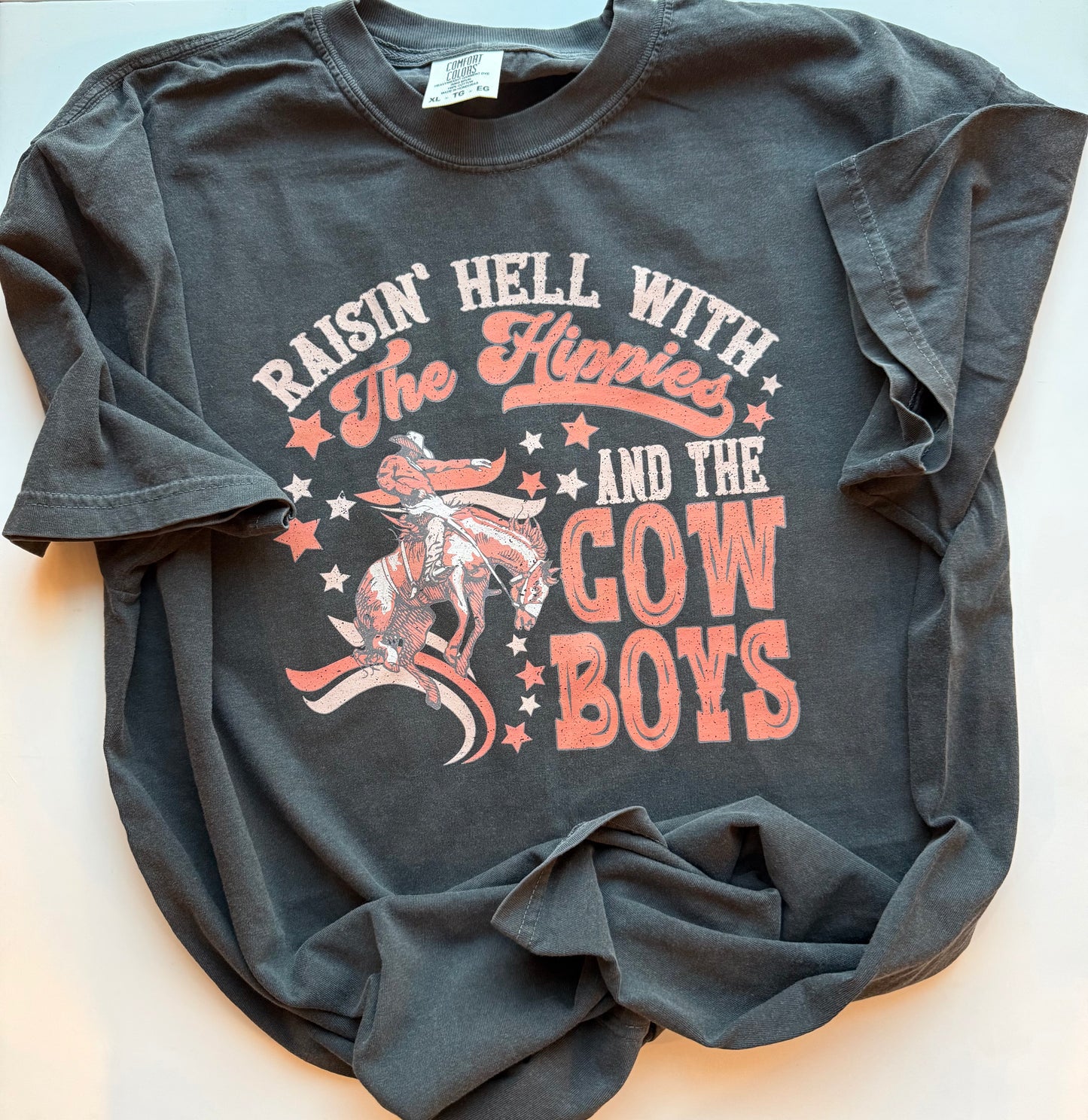 Raisin Hell With the Hippies and the Cowboys Shirt | Western Cowgirl Graphic Tee | Boho Country Shirt | Comfort Colors Tee