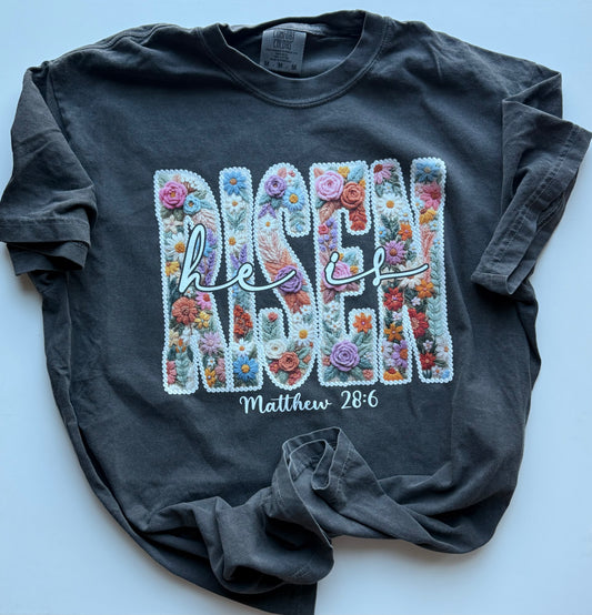 He Is Risen Shirt | Matthew 28:6 Easter Shirt | Floral Christian Easter Tee | Resurrection Sunday Shirt