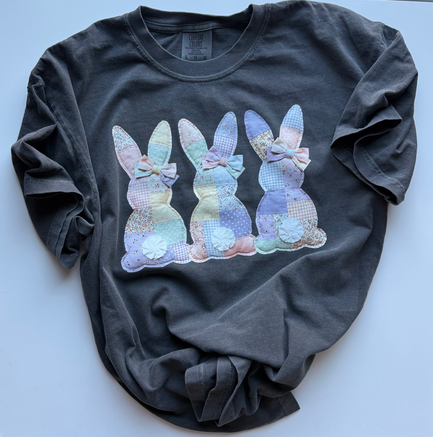 Vintage Patchwork Bunny Graphic Tee | Easter Bunny Shirt | Spring Pastel Rabbit Shirt | Comfort Colors Easter Tee