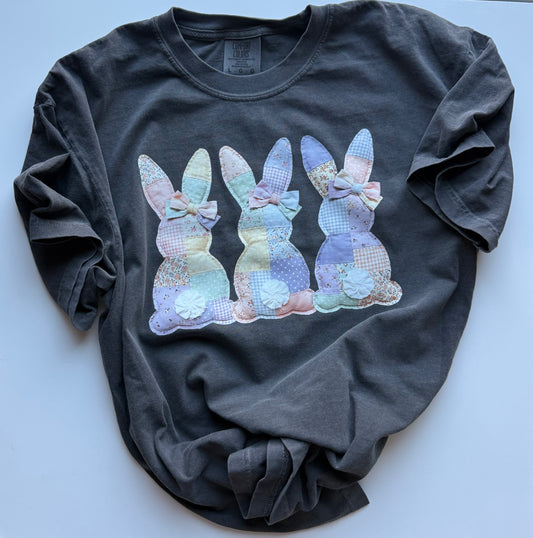 Vintage Patchwork Bunny Graphic Tee | Easter Bunny Shirt | Spring Pastel Rabbit Shirt | Comfort Colors Easter Tee
