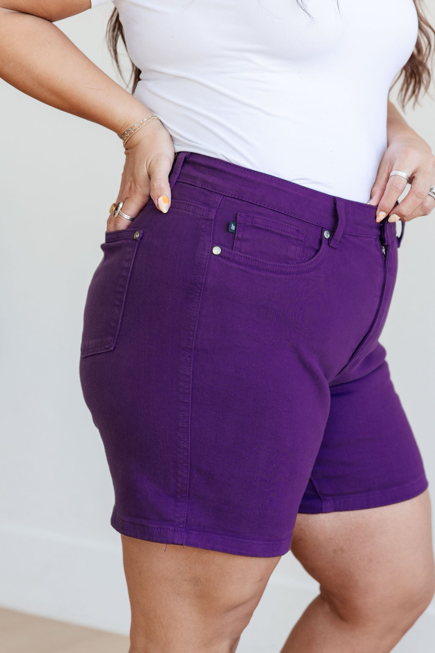 Jenna High Rise Control Top Cuffed Shorts in Purple