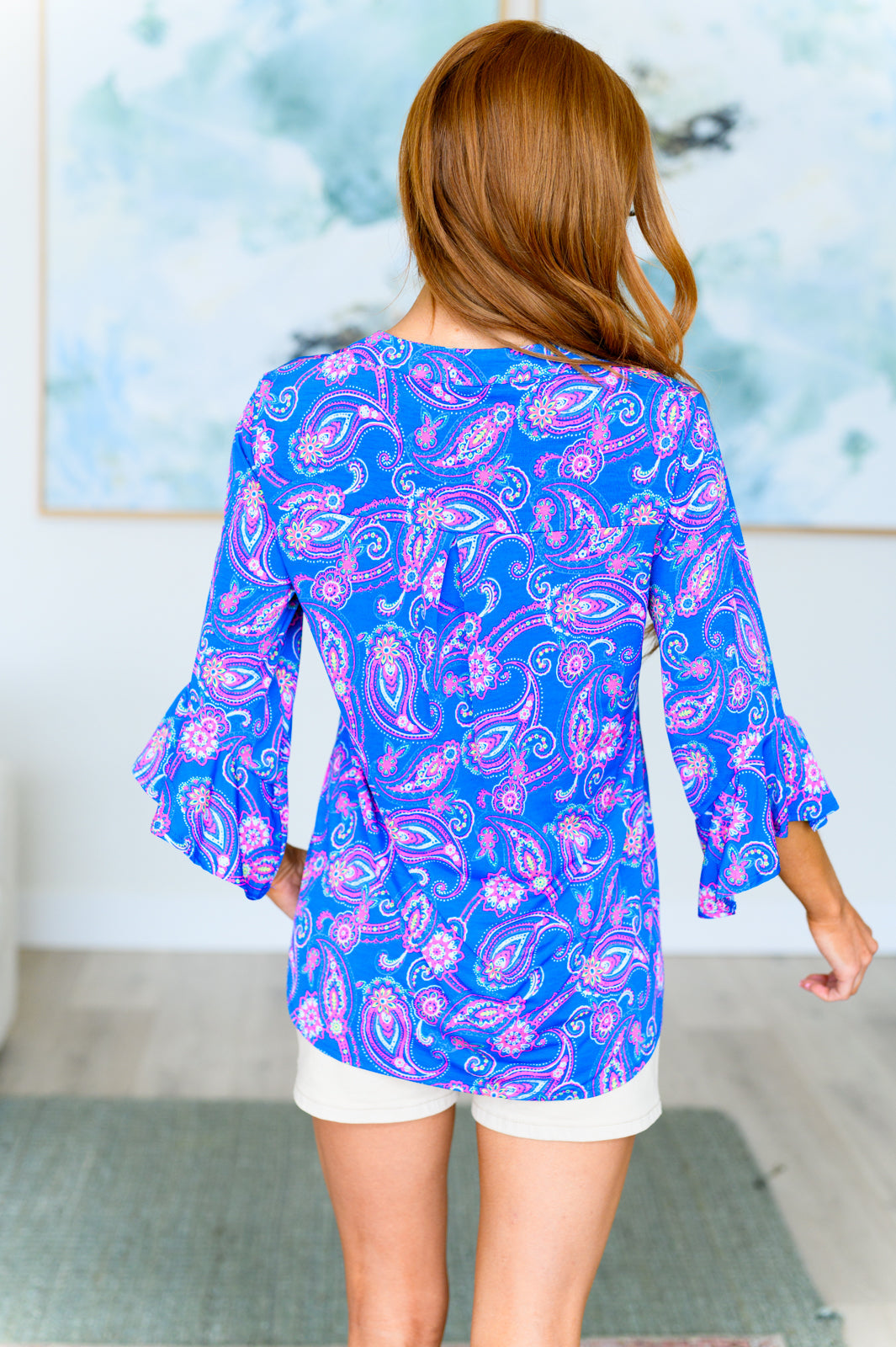 Lizzy Bell Sleeve Top in Royal Paisley