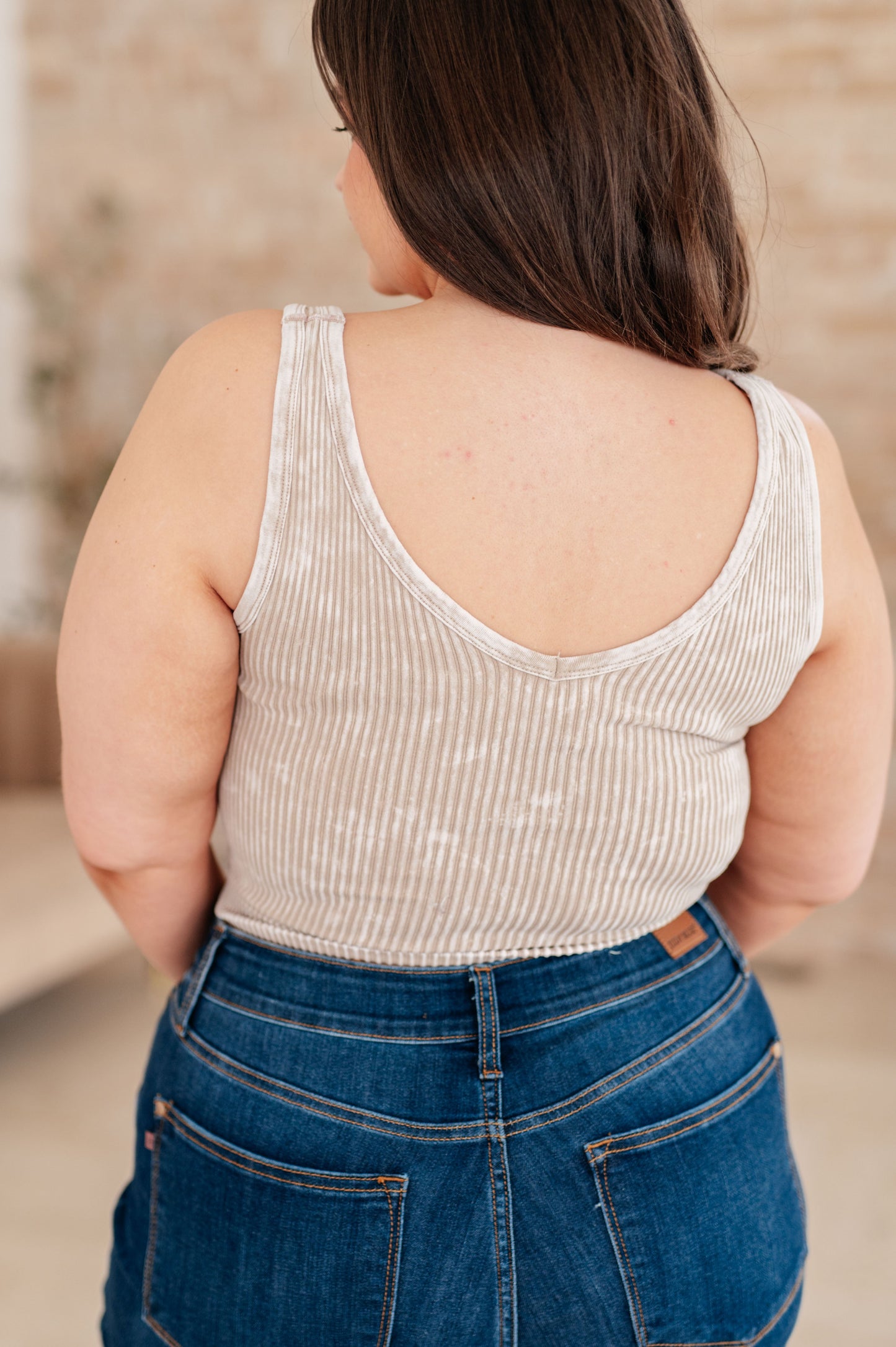 Effortless Reversible Mineral Wash Ribbed Tank in Ash Mocha